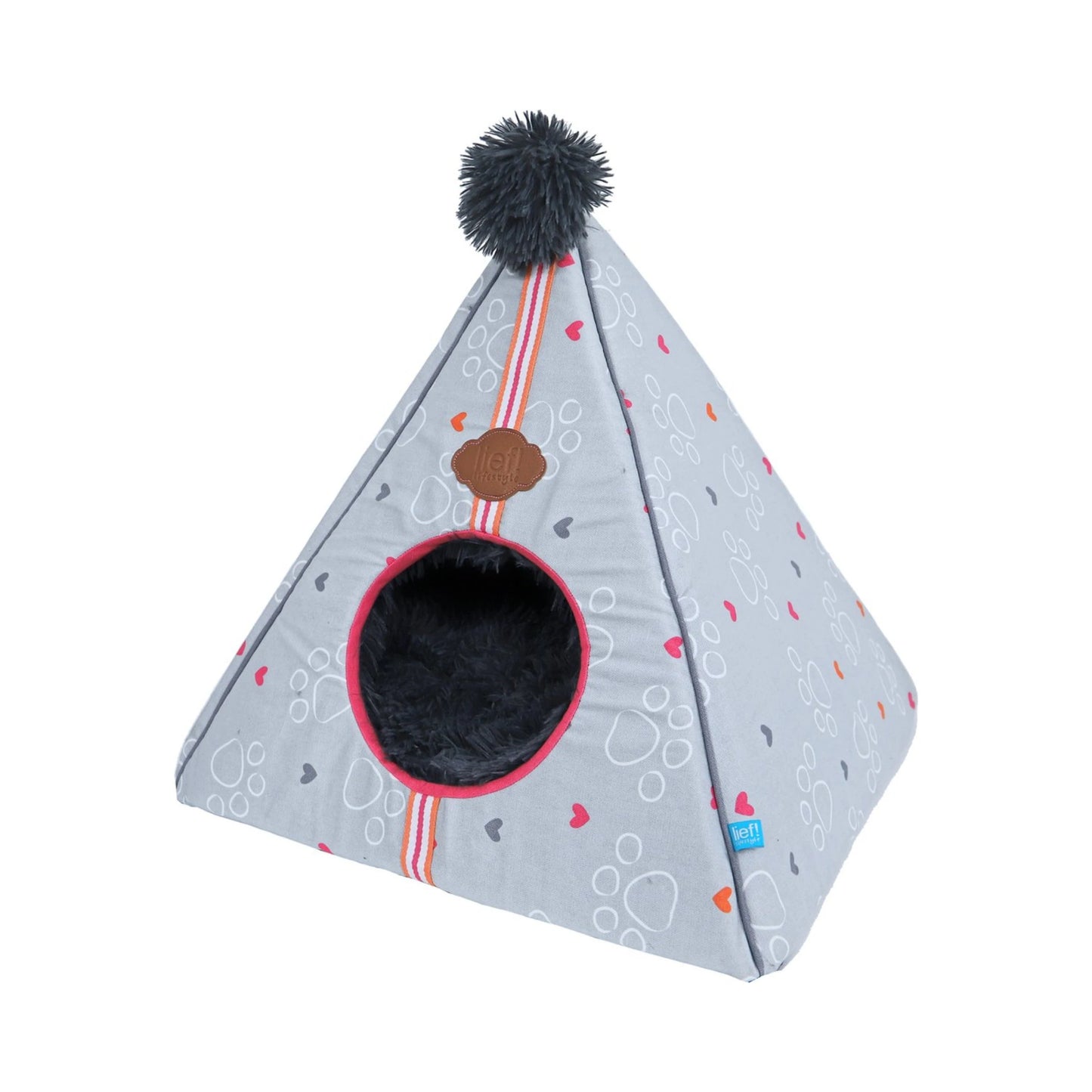 Lief! Tipi Hundehütte / Katzenhöhle 50x50 cm – verspieltes Pfoten-Design für kleine Haustiere