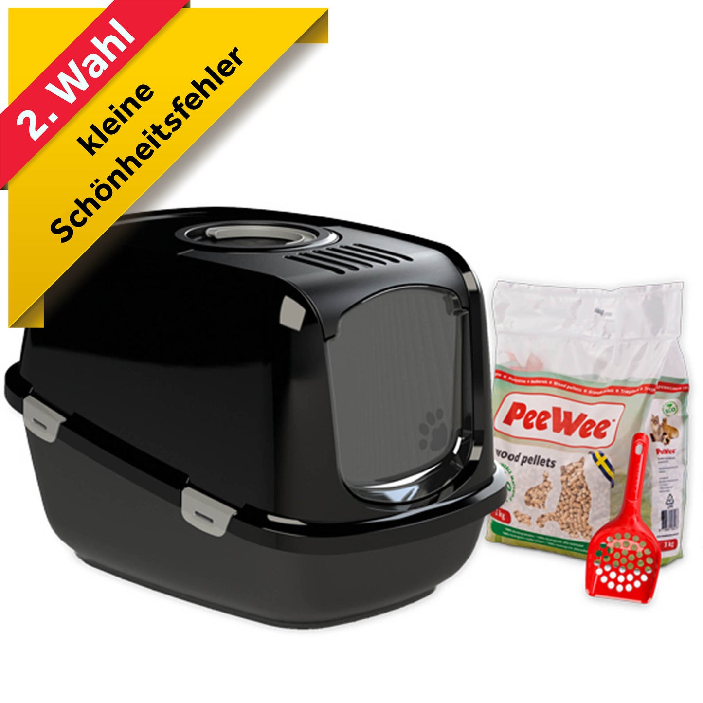 PeeWee Katzenklo EcoDome Starterpaket schwarz inkl. 3kg Streu Holzpellets + Schaufel