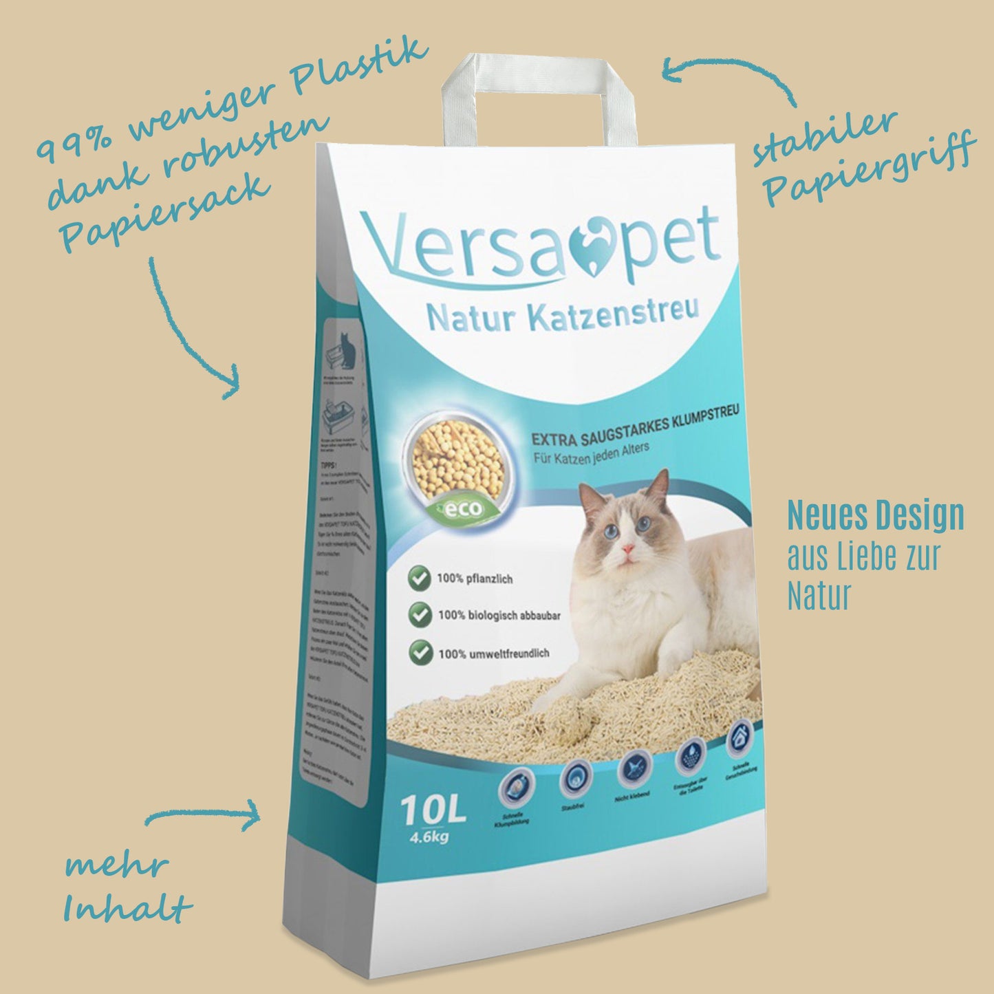 Versapet TOFU Katzenstreu klumpend Klumpstreu 4 x 4,6 kg