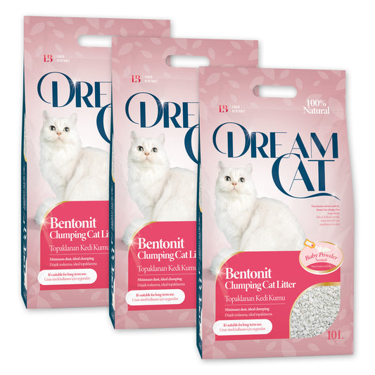 DreamCat Katzenstreu Klumpstreu mit Babypuderduft staubarm 3 x 8,5kg (30Liter)