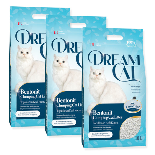 DreamCat Katzenstreu Klumpstreu ohne Duft neutral staubarm 3 x 8,5kg (30Liter)