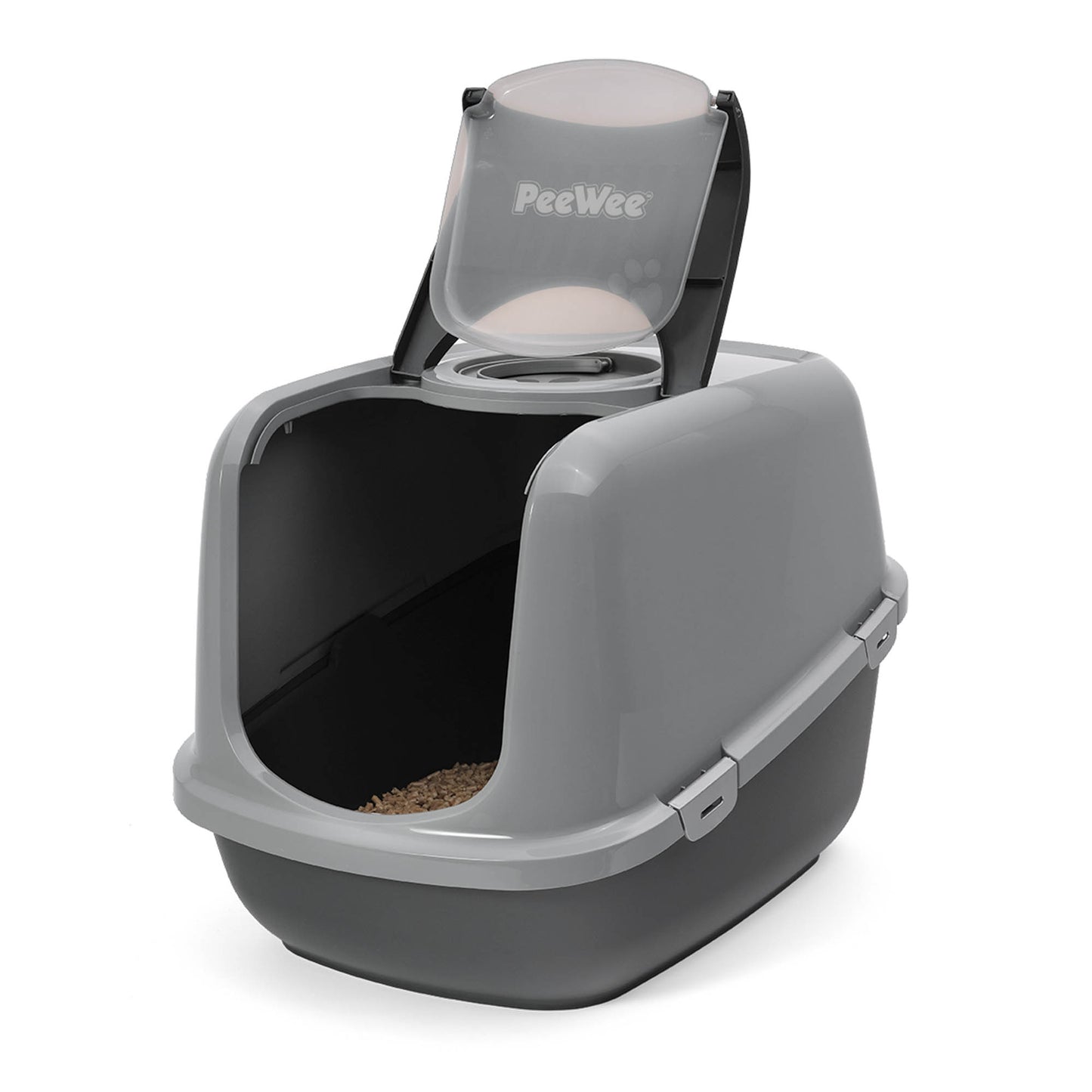 PeeWee EcoDome XXL Katzenklo Grau – Starterpaket mit Haube & 3 kg Holzpellets