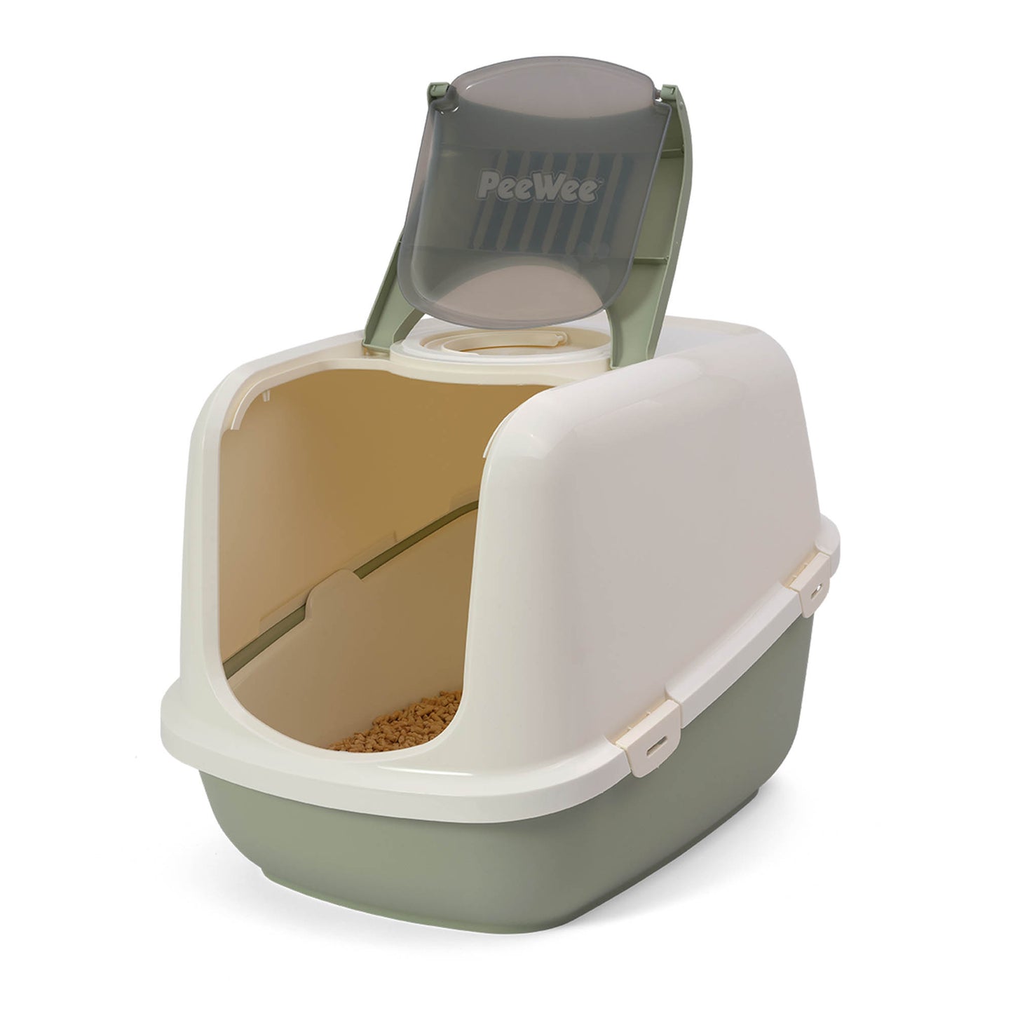 PeeWee EcoDome XXL Katzenklo Salbeigrün – Starterpaket mit Haube & 3 kg Holzpellets