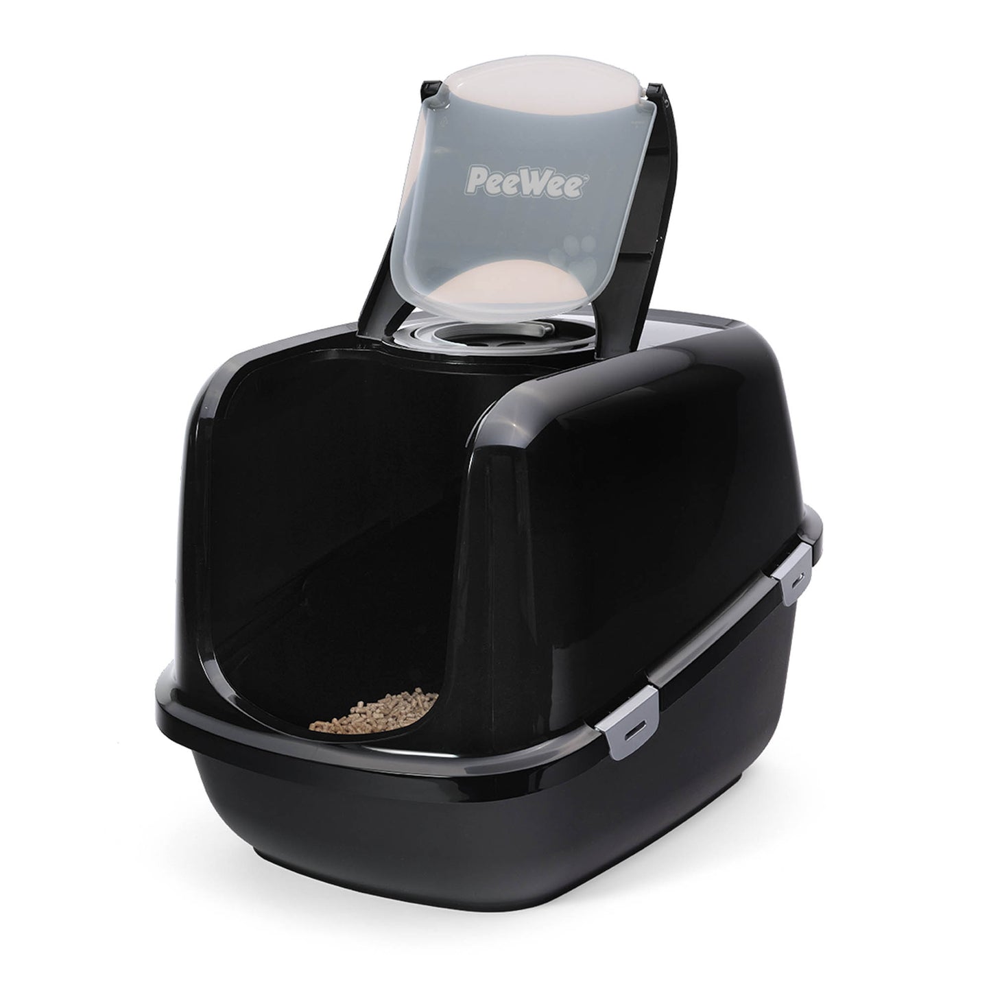PeeWee EcoDome XXL Katzenklo Schwarz – Starterpaket mit Haube & 3 kg Holzpellets