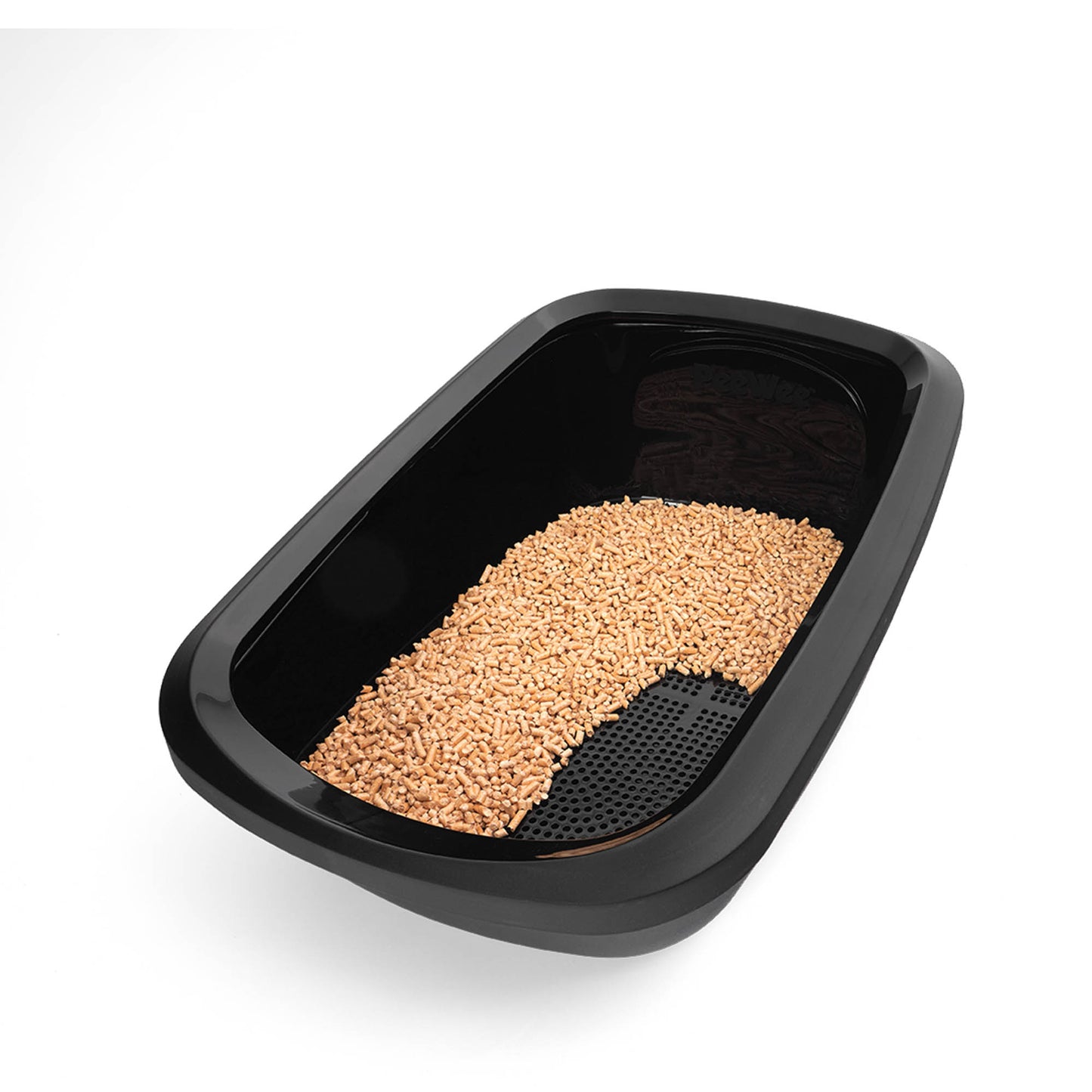 PeeWee EcoGranda XXL Offenes Katzenklo Schwarz – Starterpaket inkl. 3 kg Holzpellets
