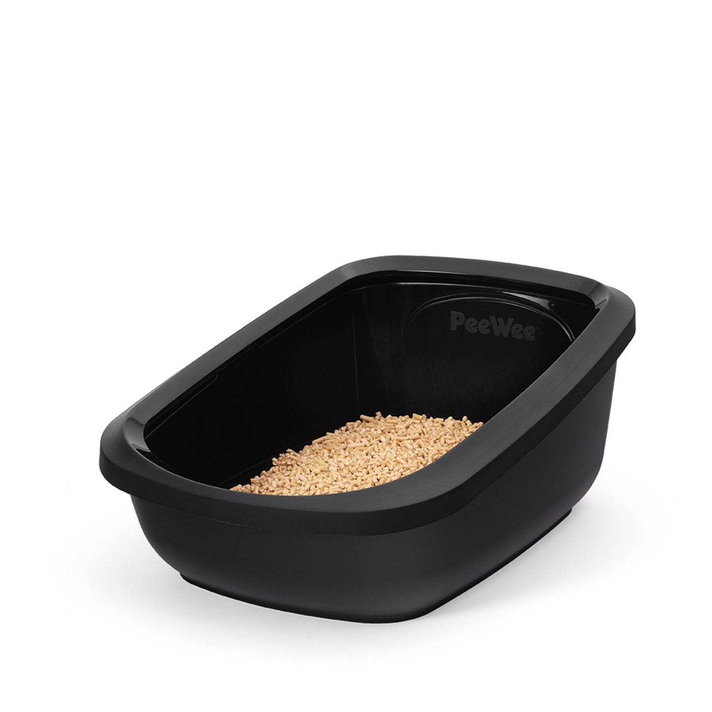 PeeWee EcoGranda XXL Offenes Katzenklo Schwarz – Starterpaket inkl. 3 kg Holzpellets