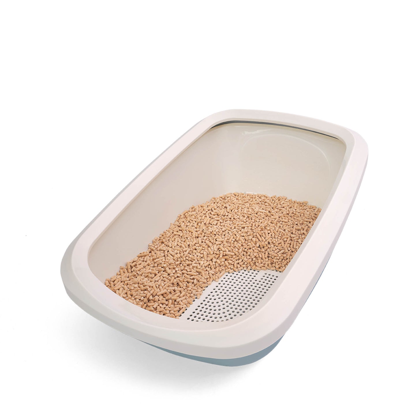 PeeWee EcoGranda XXL Offenes Katzenklo Taubenblau – Starterpaket inkl. 3 kg Holzpellets