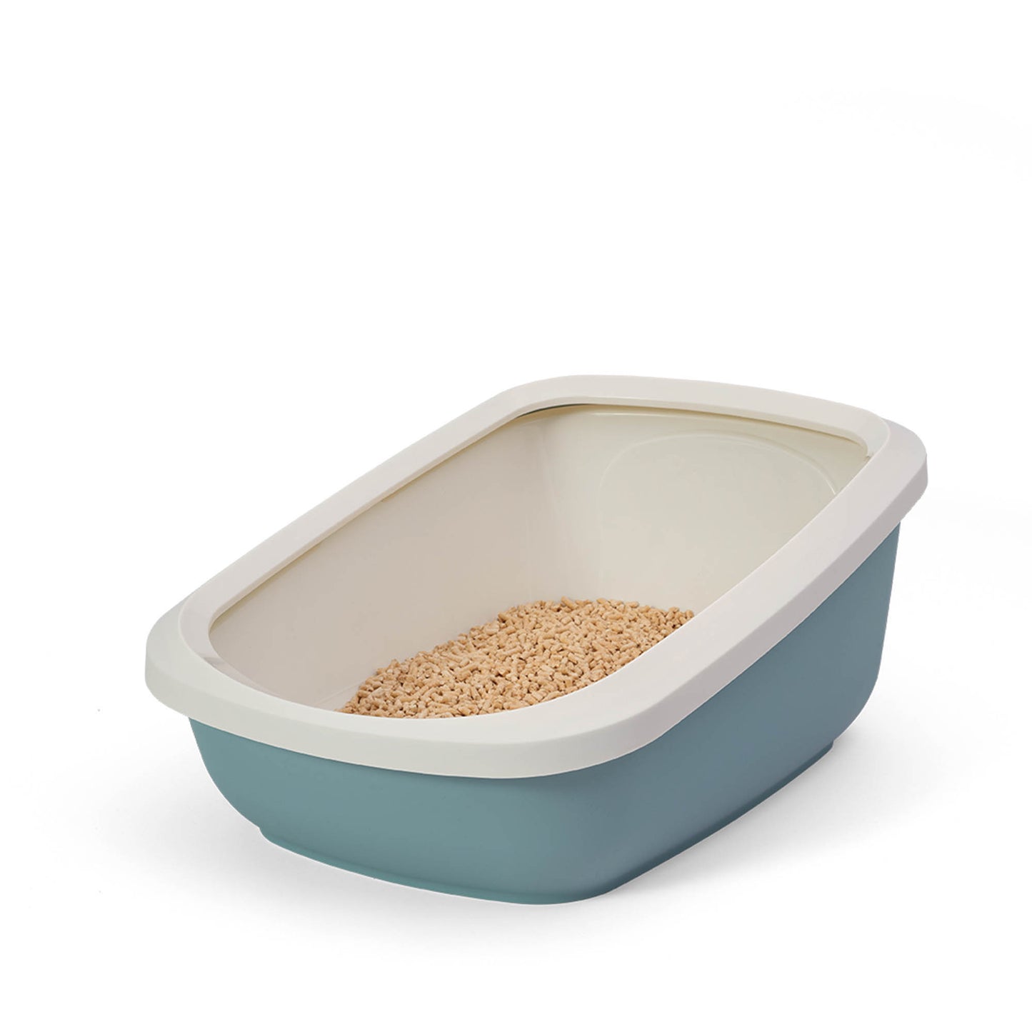 PeeWee EcoGranda XXL Offenes Katzenklo Taubenblau – Starterpaket inkl. 3 kg Holzpellets