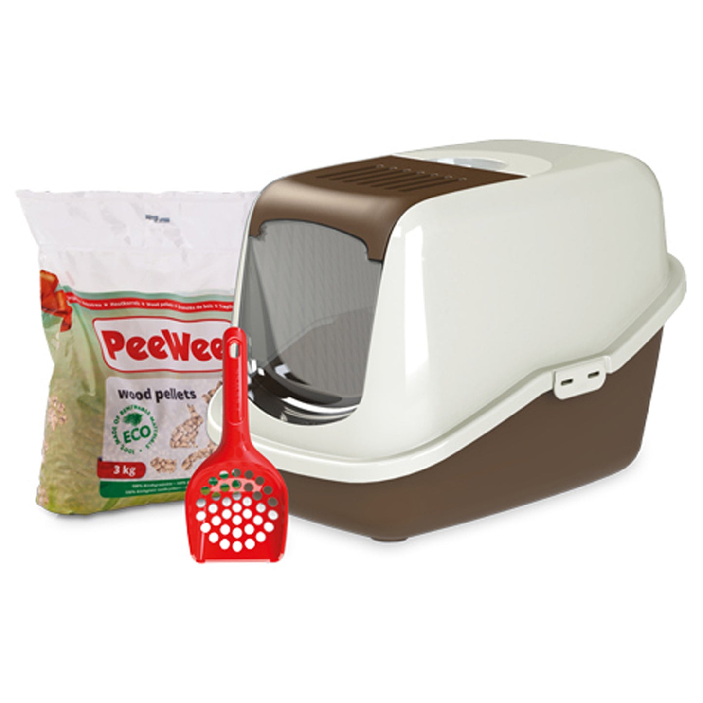 PeeWee Katzenklo EcoHus mit Haube geschlossen inkl. 3kg Streu Holzpellets + Schaufel