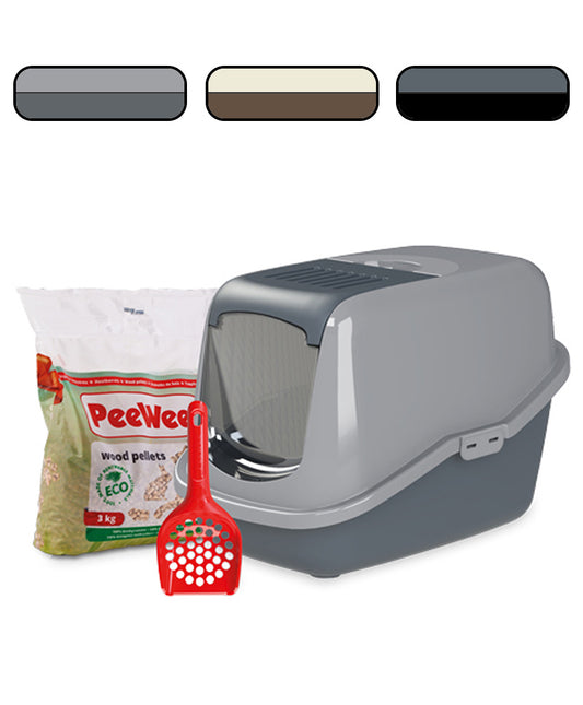 PeeWee Katzenklo EcoHus mit Haube geschlossen inkl. 3kg Streu Holzpellets + Schaufel