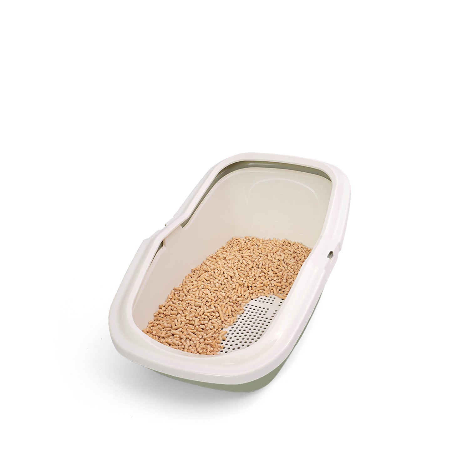 PeeWee EcoMinor Offenes Katzenklo Salbeigrün – Starterpaket inkl. 3 kg Holzpellets