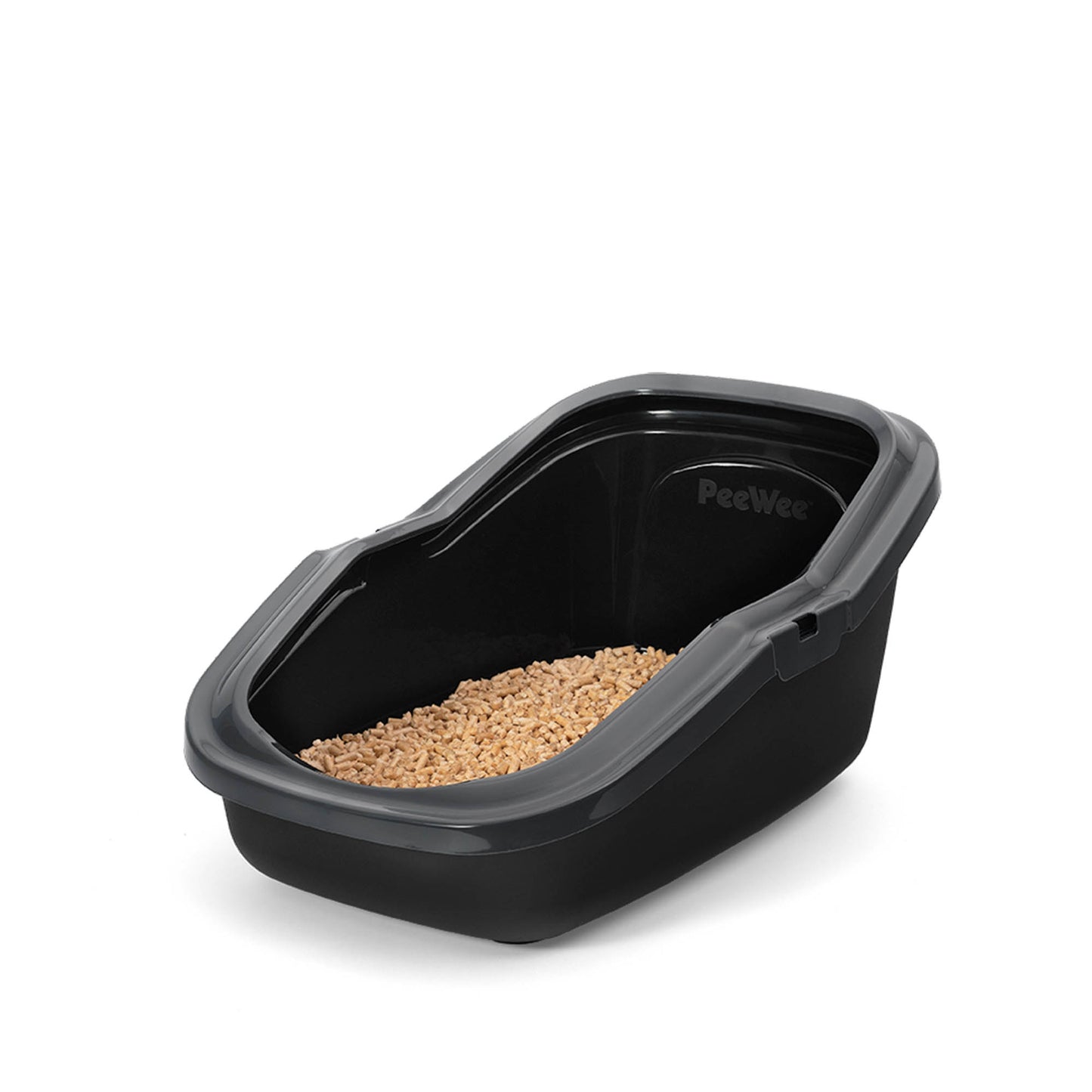 PeeWee EcoMinor Offenes Katzenklo Anthrazit-schwarz – Starterpaket inkl. 3 kg Holzpellets