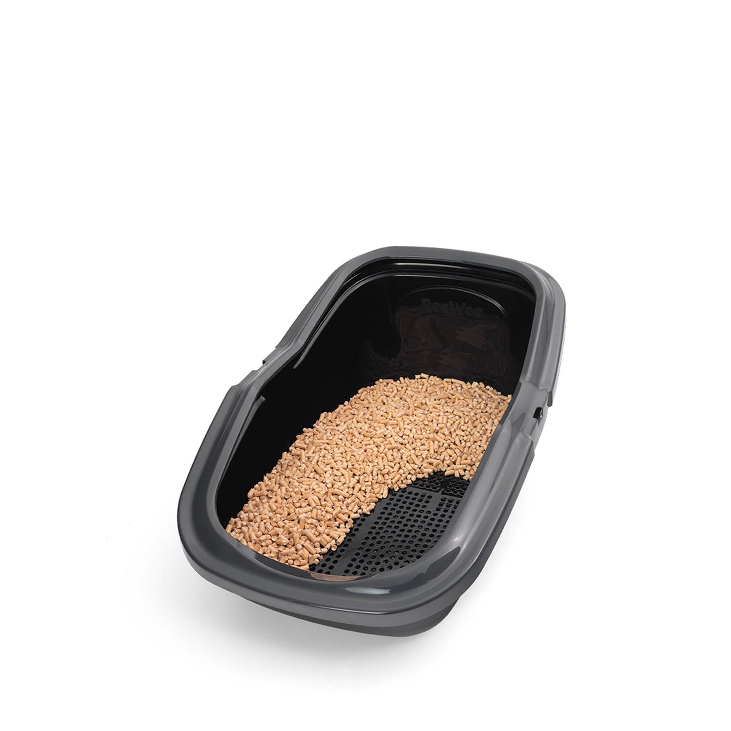 PeeWee EcoMinor Offenes Katzenklo Anthrazit-schwarz – Starterpaket inkl. 3 kg Holzpellets