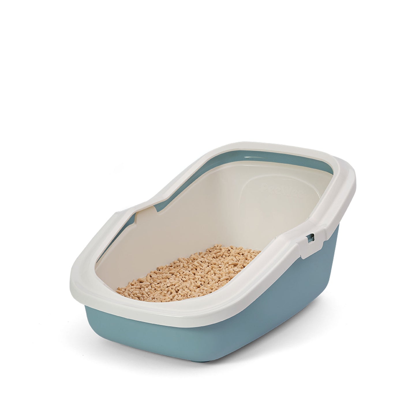 PeeWee EcoMinor Offenes Katzenklo Taubenblau – Starterpaket inkl. 3 kg Holzpellets