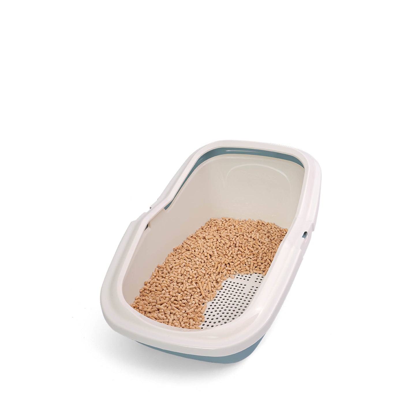 PeeWee EcoMinor Offenes Katzenklo Taubenblau – Starterpaket inkl. 3 kg Holzpellets