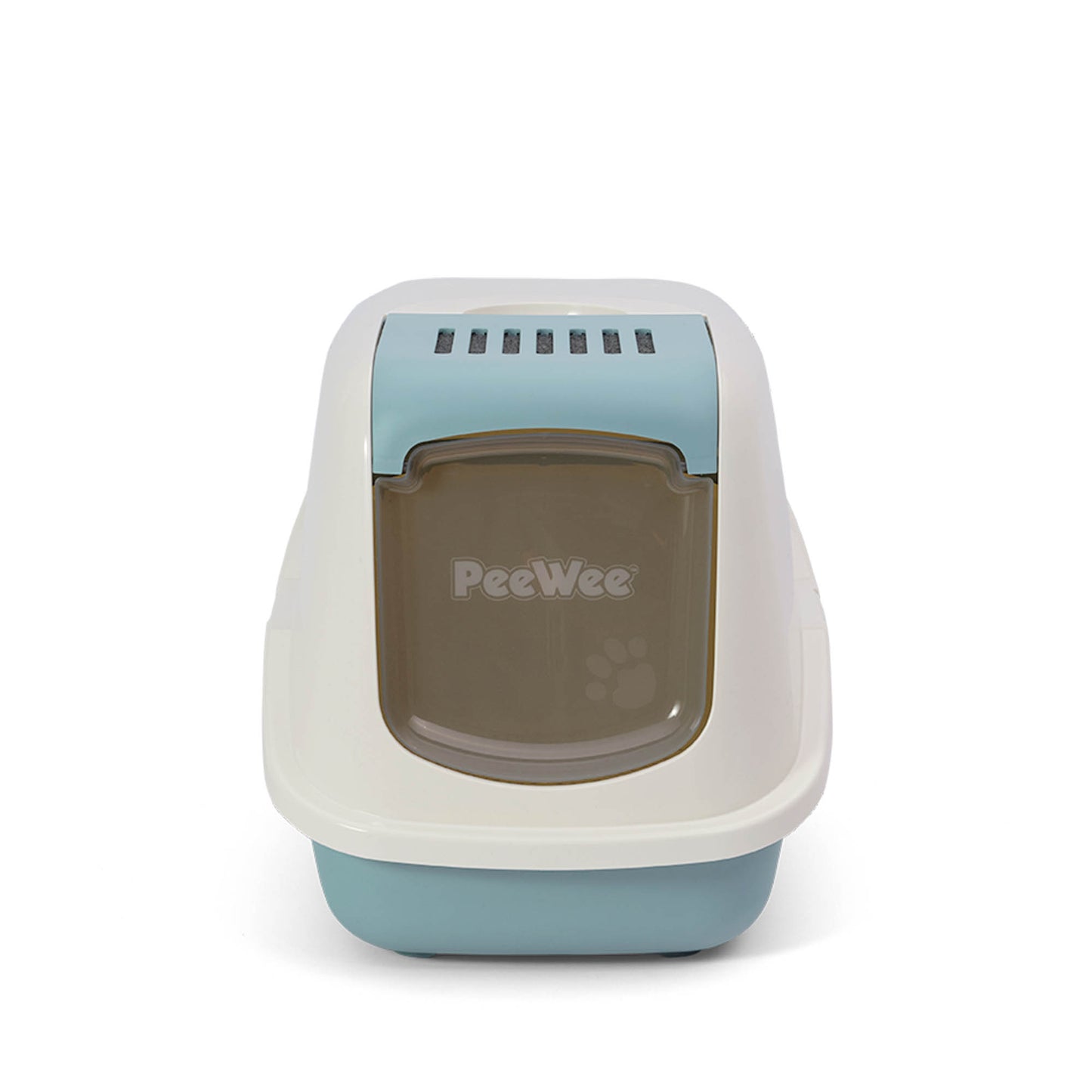 PeeWee EcoHus Katzenklo Taubenblau – Starterpaket mit Haube & 3 kg Holzpellets