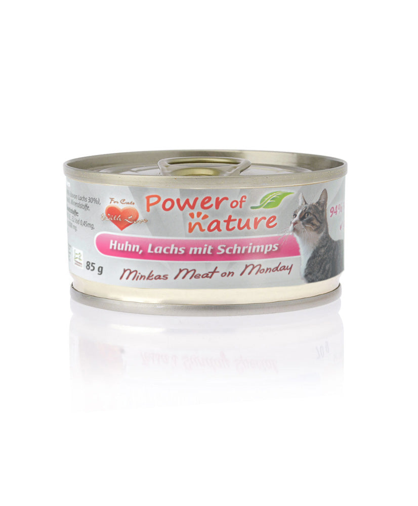 85g Power of Nature Natural Cat Minkas Meat on Monday Huhn, Lachs & Shrimps