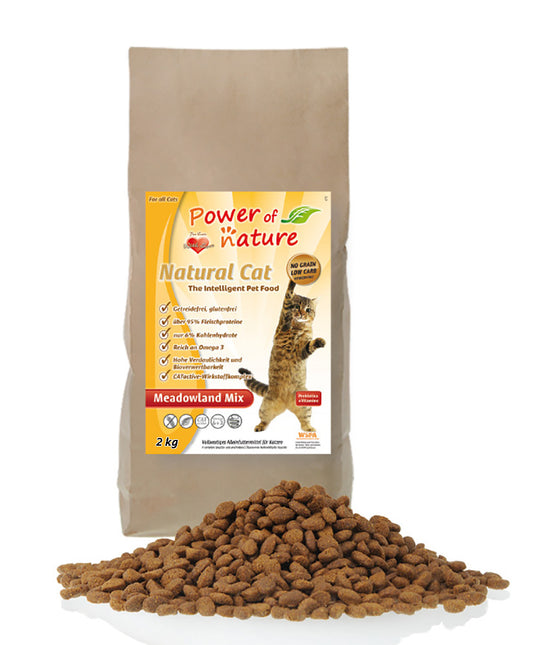 2 kg Power of Nature Natural Cat Meadowland Mix Katzenfutter Trockenfutter Huhn Lachs getreidefrei glutenfrei