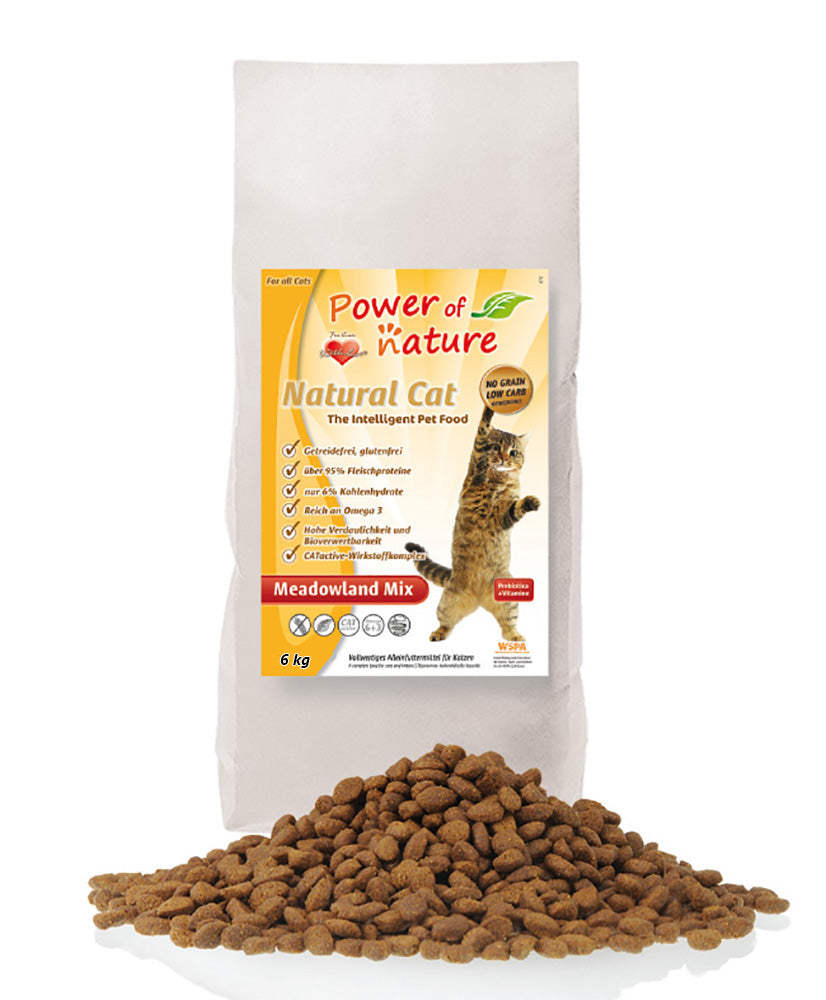 6 kg Power of Nature Natural Cat Meadowland Mix Katzenfutter Trockenfutter Huhn Lachs getreidefrei glutenfrei